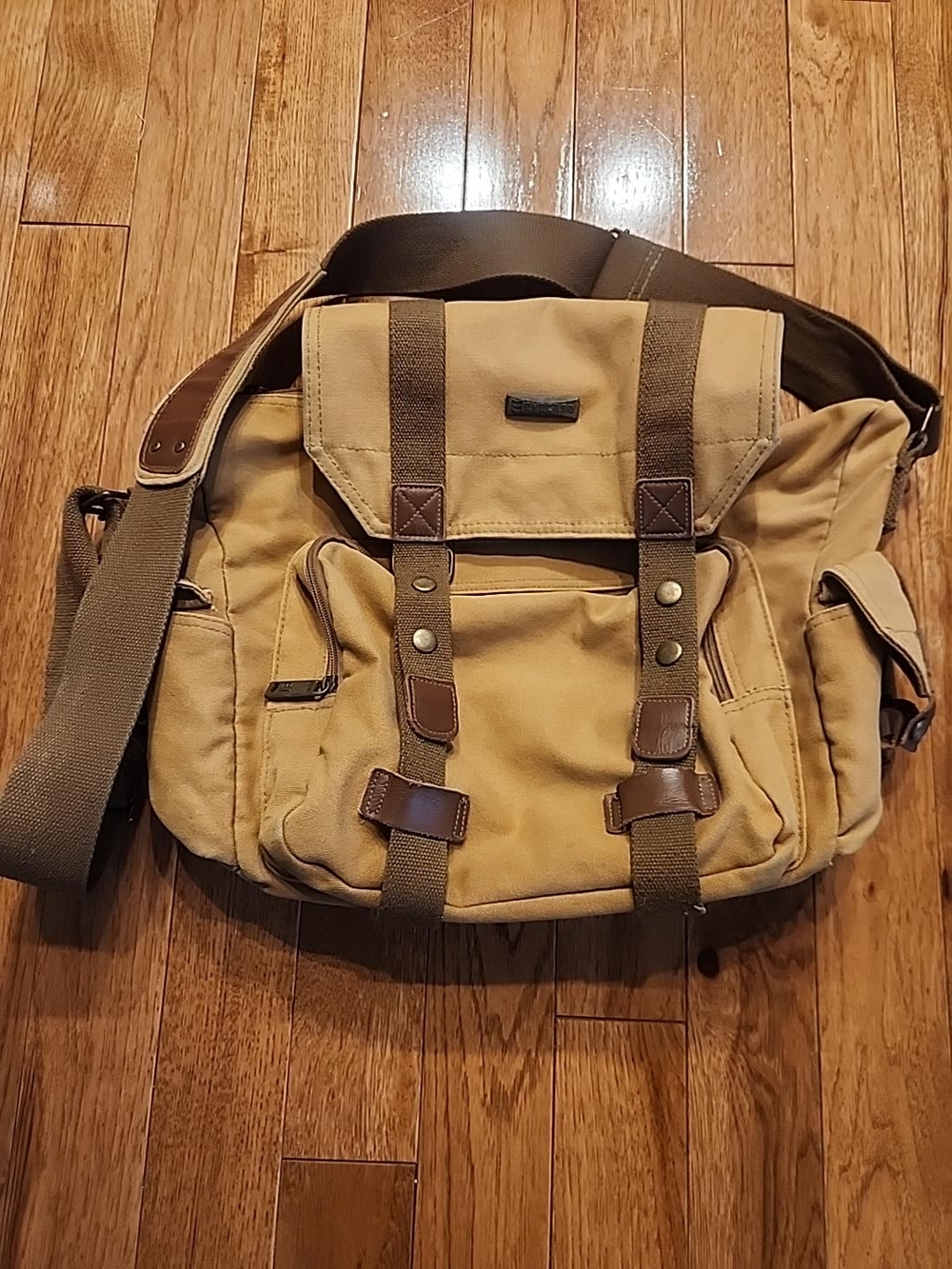 Men's Evecase Khaki Canvas Convertible Backpack Messenger Shoulder Bag